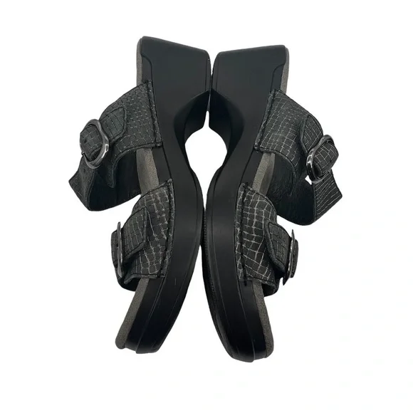 Dansko Sophie Pewter Black Leather Chunk Heel Slide Sandals Size 38 Women's - Picture 6 of 9